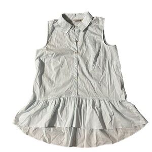 LOGO by Lori Goldstein Womens Striped Button Tank Ruffle Hem Light Blue Size XS